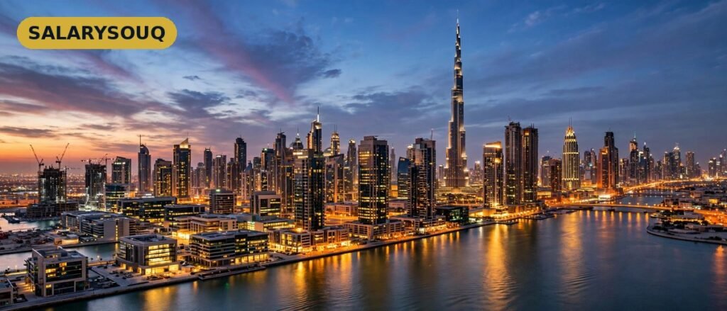 Dubai business district skyline representing the highest paying jobs in the UAE