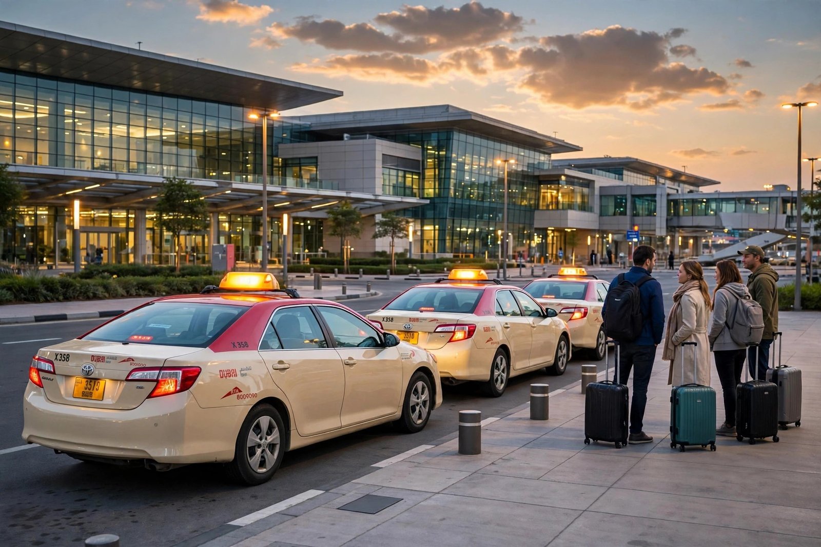 Dubai taxi at the airport taxi rank in the evening