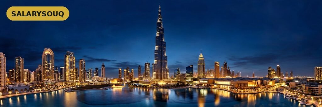 Dubai skyline at dusk with the Burj Khalifa, the tower built by Mohamed Alabbar's Emaar Properties